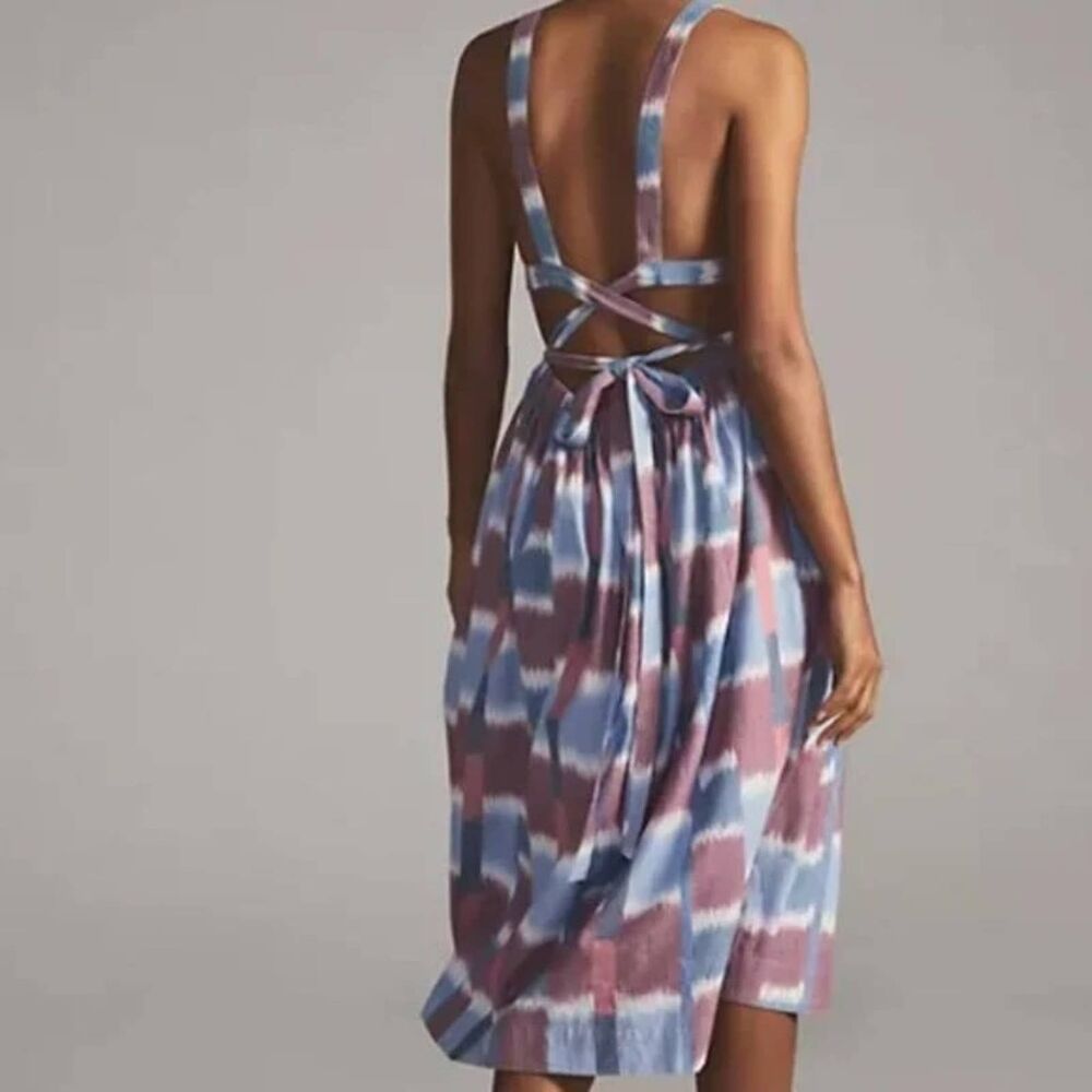 Anthropologie Midi Dress M Open Back Cut Out Tropical Vacation Beach Chic Purple - Picture 4 of 12